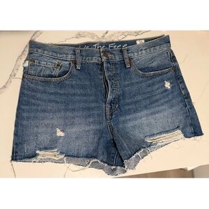 Free People Blue Jean Shorts with Distressed Cut-Off Style